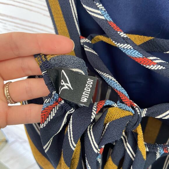 Windsor S Multicolor Boho Stripe Lace Up Open Back Spaghetti Strap Romper - Picture 8 of 9